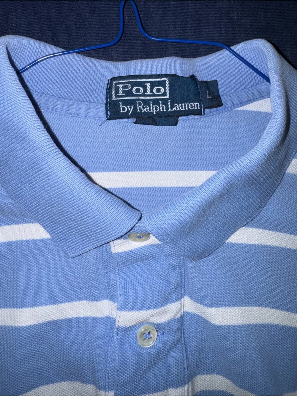 Men’s L Ralph Lauren Light Blue and White Striped Polo Orange Embroidered Emblem